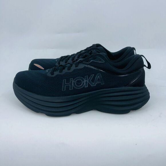 HOKA MENS BONDI 8 BLACK MESH FIRM COMFORTABLE BREATHABLE RUNNING SHOES SIZE 7B